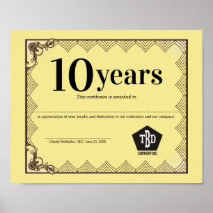 Nouveau universal employee anniversary certificate poster