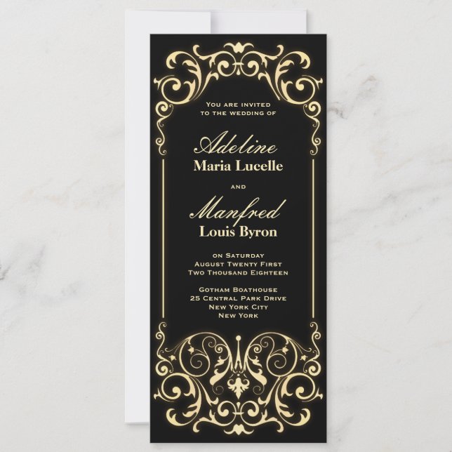 Nouveau Victorian: Black & Gold Wedding Invitation (Front)