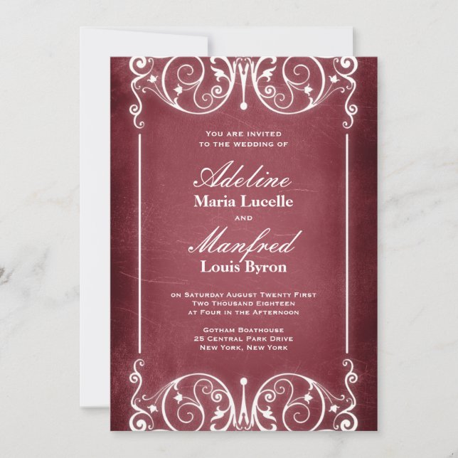 Nouveau Victorian: Burgundy & White Wedding Invitation (Front)