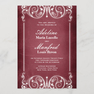 Nouveau Victorian: Burgundy & White Wedding Invitation