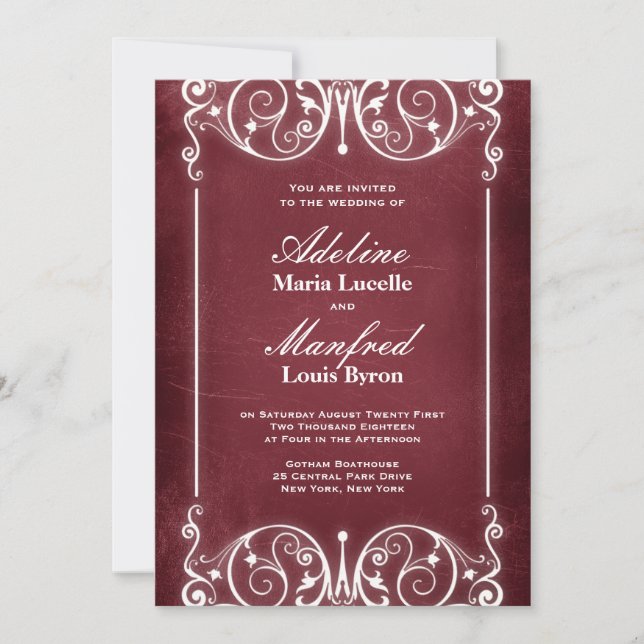 Nouveau Victorian: Burgundy & White Wedding Invitation (Front)