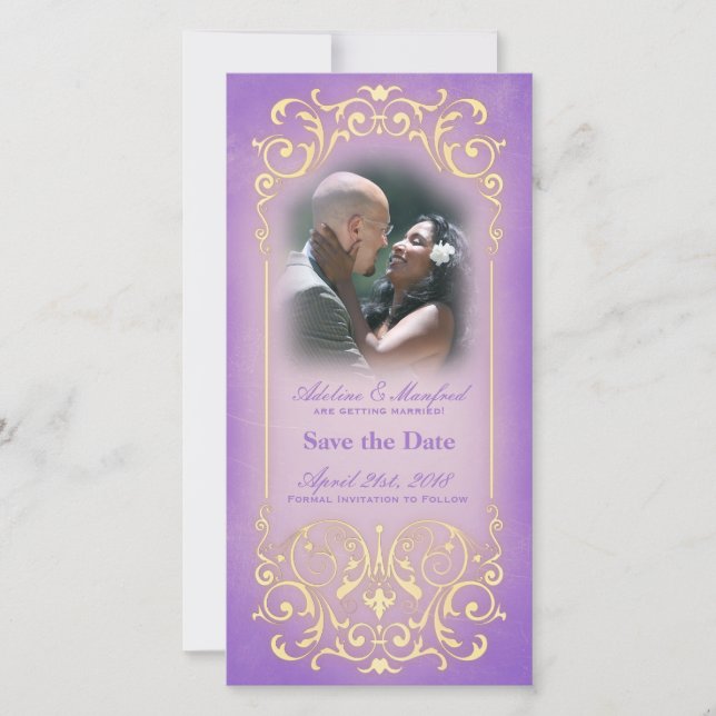 Nouveau Victorian: Lilac & Gold Save the Date (Front)