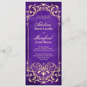 Nouveau Victorian: Pale Gold & Aubergine Wedding Invitation