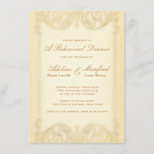 Nouveau Victorian Pale Gold Fancy Rehearsal Dinner Invitation