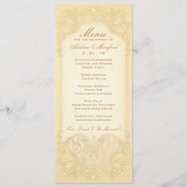 Nouveau Victorian: Pale Gold Fancy Wedding Menu (Front)