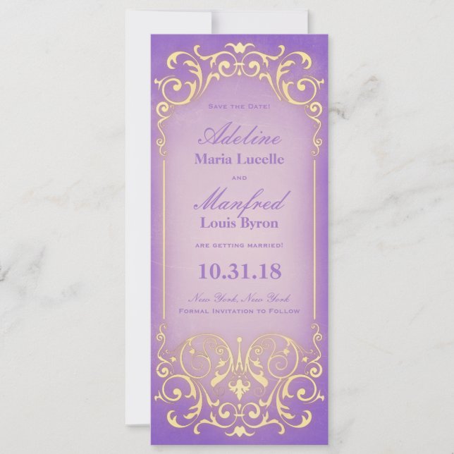 Nouveau Victorian: Pretty Lilac Gold Save the Date (Front)