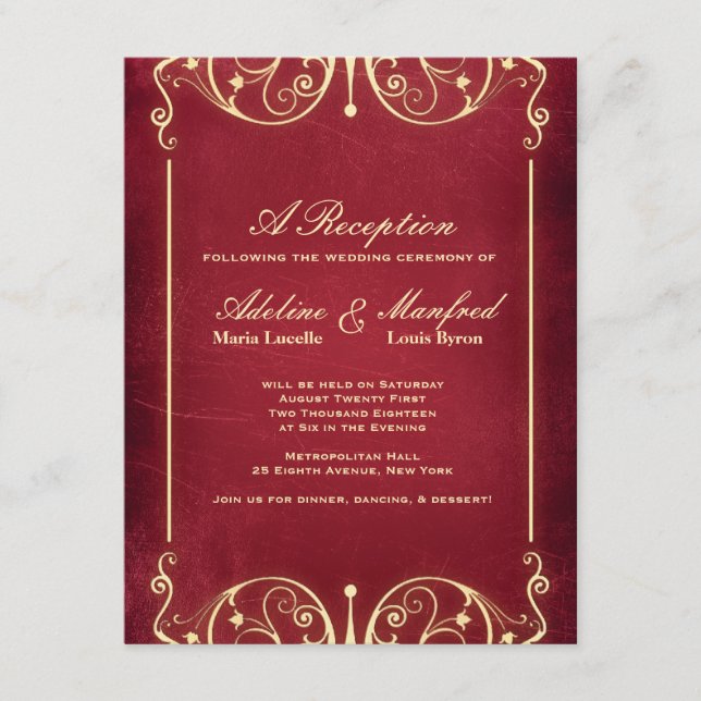 Nouveau Victorian: Red & Gold Reception Enclosure Card (Front)