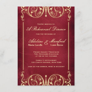 Nouveau Victorian: Red & Gold Rehearsal Dinner Invitation