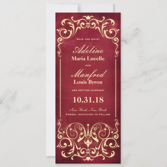 Nouveau Victorian: Red & Gold Save the Date (Front)