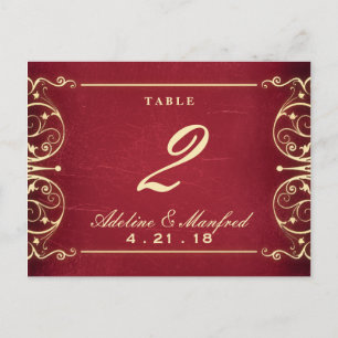 Nouveau Victorian: Red & Gold Table Number Postcard