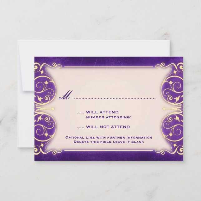Nouveau Victorian: Vintage Gold & Purple RSVP (Front)