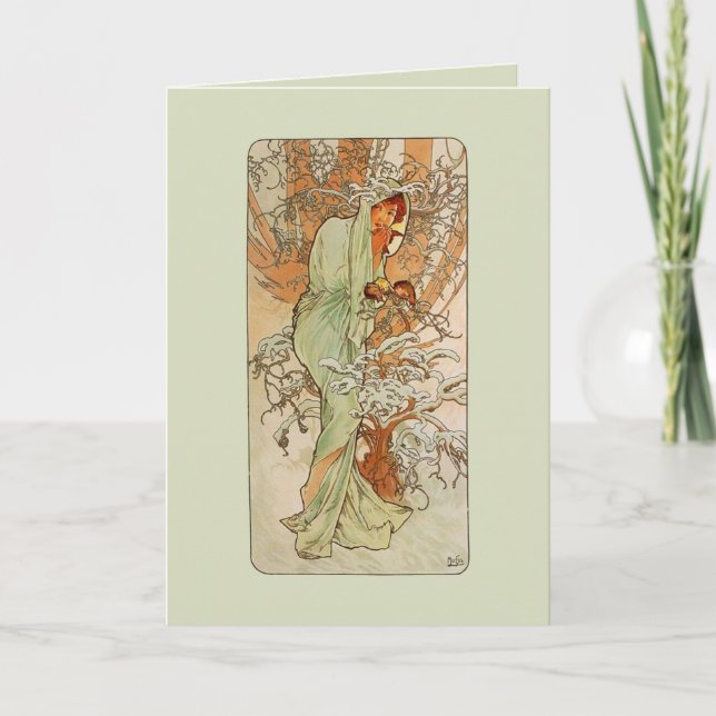 Nouveau Winter Girl Solstice Greeting Card (Front)