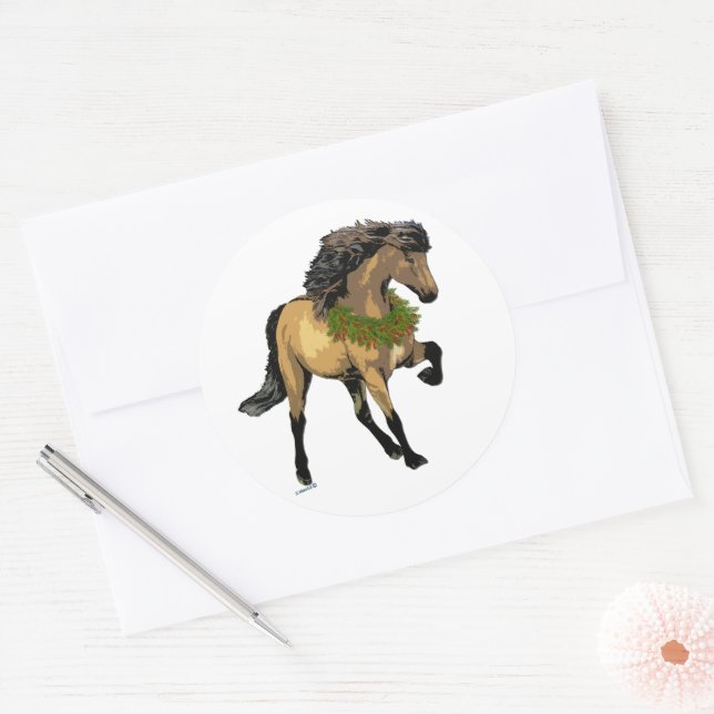 Nouvelle Christmas Icelandic Horse Classic Round Sticker (Envelope)