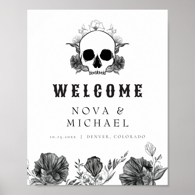 NOVA Gothic Floral Skull Til Death Wedding Welcome Poster (Front)