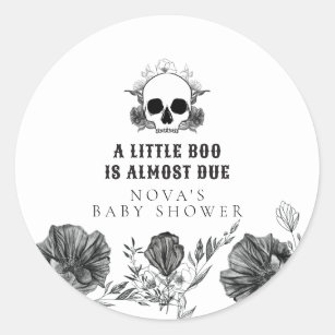 NOVA Gothic Skull Little Boo Halloween Baby Shower Classic Round Sticker