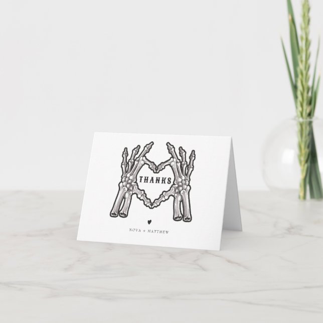 NOVA Halloween Gothic Skull Heart Hands Thank You Card (Front)