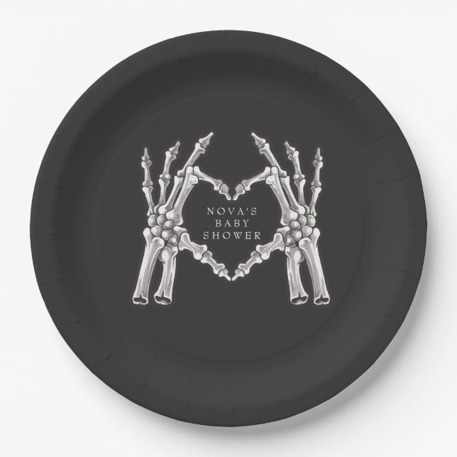 NOVA Halloween Skeleton Heart Hands Baby Shower Paper Plate (Front)