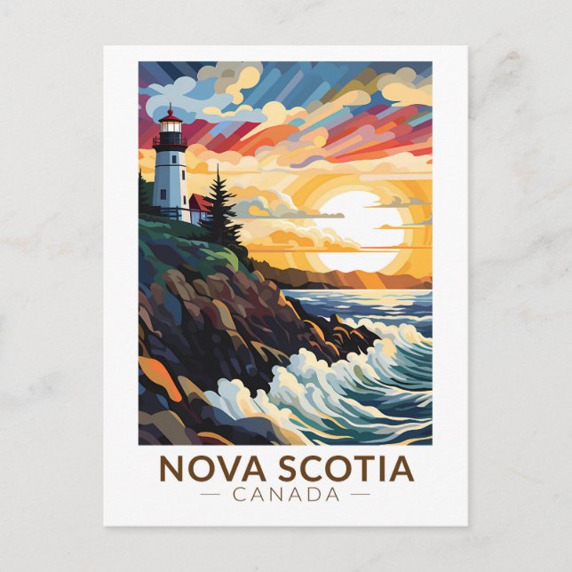 Nova Scotia Canada Lighthouse Travel Art Vintage Postcard (Front)