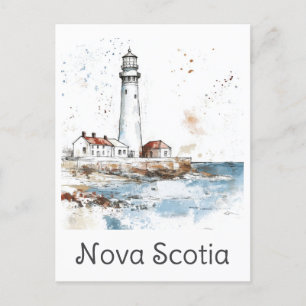 Nova Scotia Canada Lighthouse Watercolor Travel Postcard