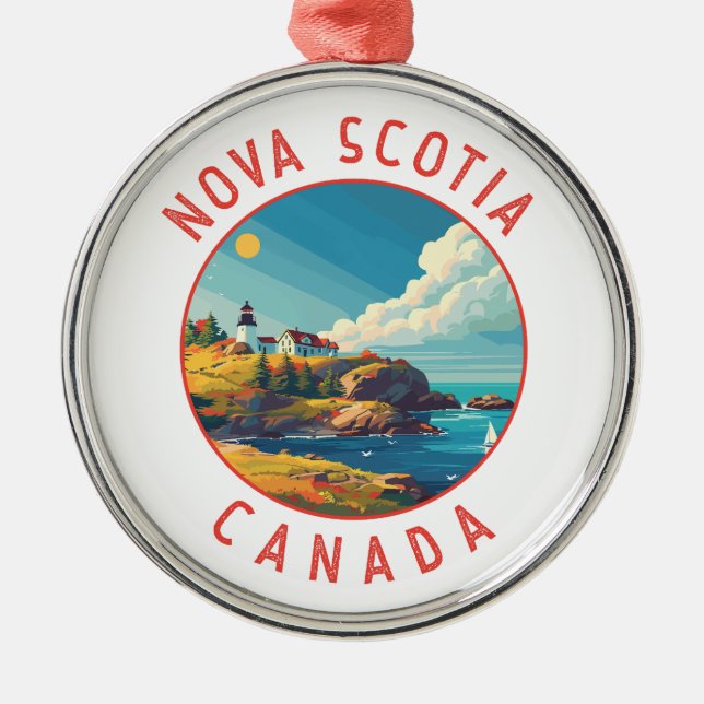 Nova Scotia Canada Retro Distressed Circle Metal Tree Decoration (Front)