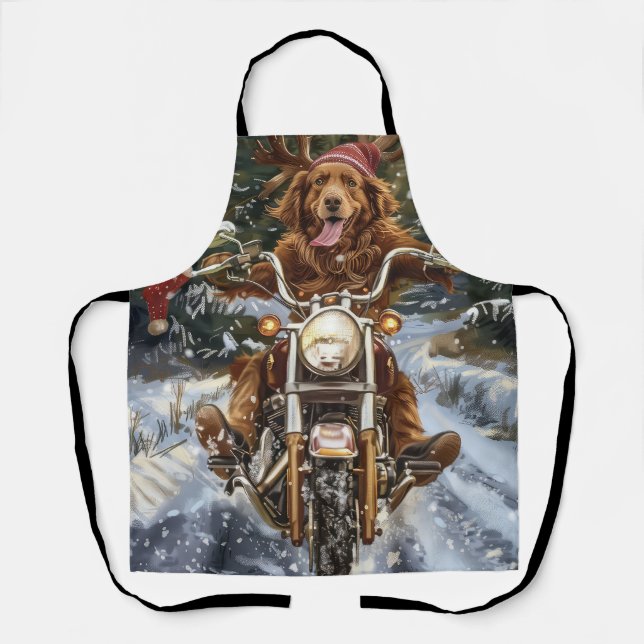 Nova Scotia Dog Riding Motorcycle Christmas Apron (Front)