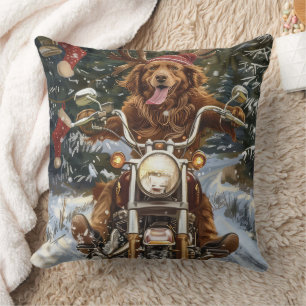 Nova Scotia Dog Riding Motorcycle Christmas Cushion