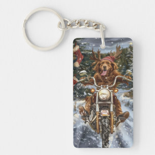 Nova Scotia Dog Riding Motorcycle Christmas Key Ring
