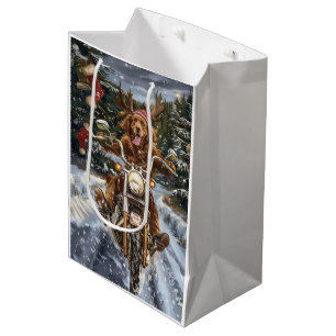 Nova Scotia Dog Riding Motorcycle Christmas Medium Gift Bag
