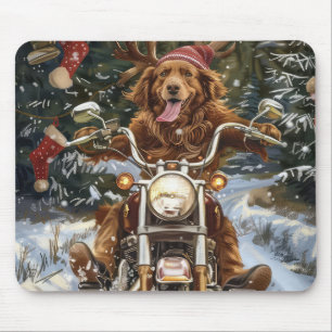 Nova Scotia Dog Riding Motorcycle Christmas Mouse Mat