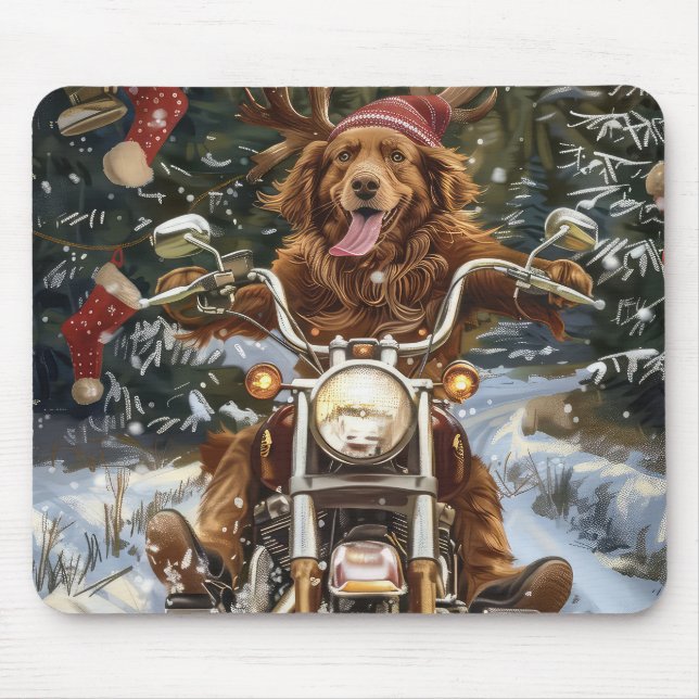Nova Scotia Dog Riding Motorcycle Christmas Mouse Mat (Front)