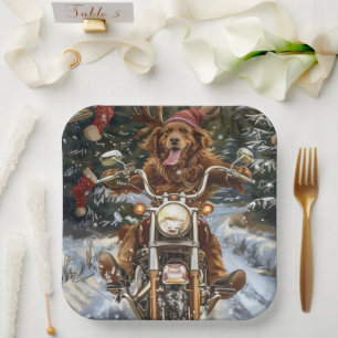 Nova Scotia Dog Riding Motorcycle Christmas Paper Plate