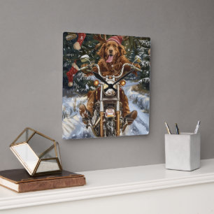 Nova Scotia Dog Riding Motorcycle Christmas Square Wall Clock
