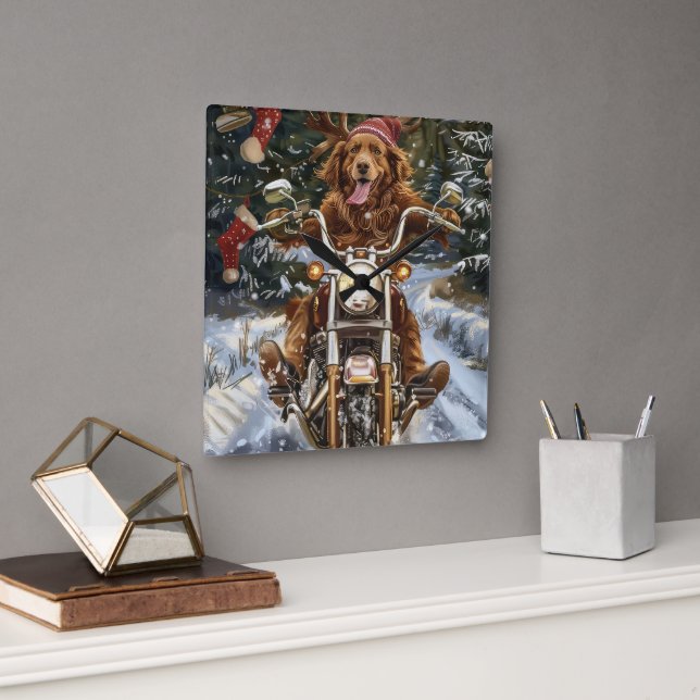 Nova Scotia Dog Riding Motorcycle Christmas Square Wall Clock (Office)