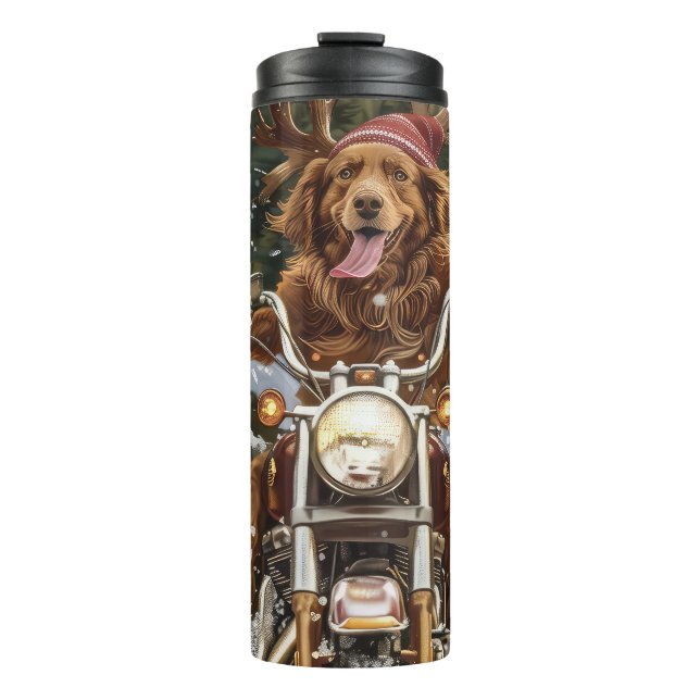Nova Scotia Dog Riding Motorcycle Christmas Thermal Tumbler (Front)