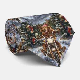 Nova Scotia Dog Riding Motorcycle Christmas Tie