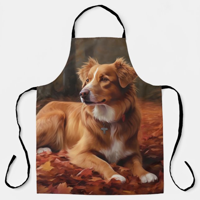 Nova Scotia Duck Terrier In Autumn Leaves Fall  Apron (Front)