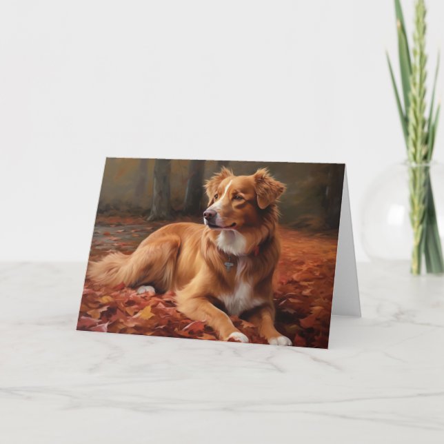 Nova Scotia Duck Terrier In Autumn Leaves Fall  Card (Front)