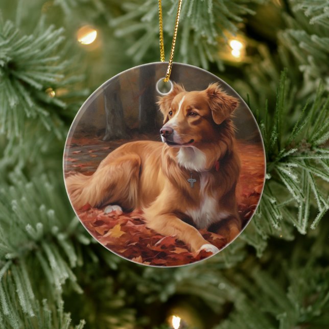 Nova Scotia Duck Terrier In Autumn Leaves Fall  Ceramic Tree Decoration (Tree)