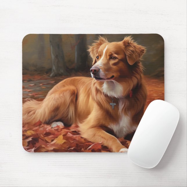 Nova Scotia Duck Terrier In Autumn Leaves Fall  Mouse Mat (With Mouse)