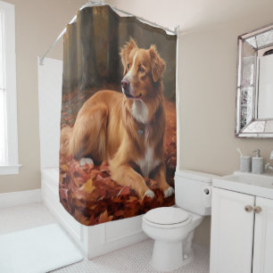 Nova Scotia Duck Terrier In Autumn Leaves Fall  Shower Curtain