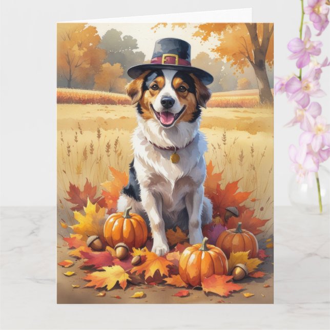 Nova Scotia Duck Toller Autumn Leaves Thanksgiving Card (Orchid)