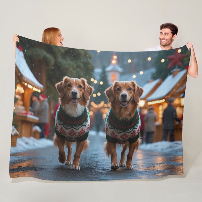 Nova Scotia Duck Toller Christmas Snow Holiday Fleece Blanket (In Situ)
