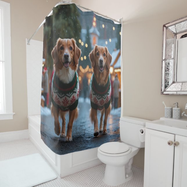 Nova Scotia Duck Toller Christmas Snow Holiday Shower Curtain (In Situ)