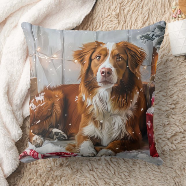 Nova Scotia Duck Toller Dog Christmas Festive Cushion (Blanket)