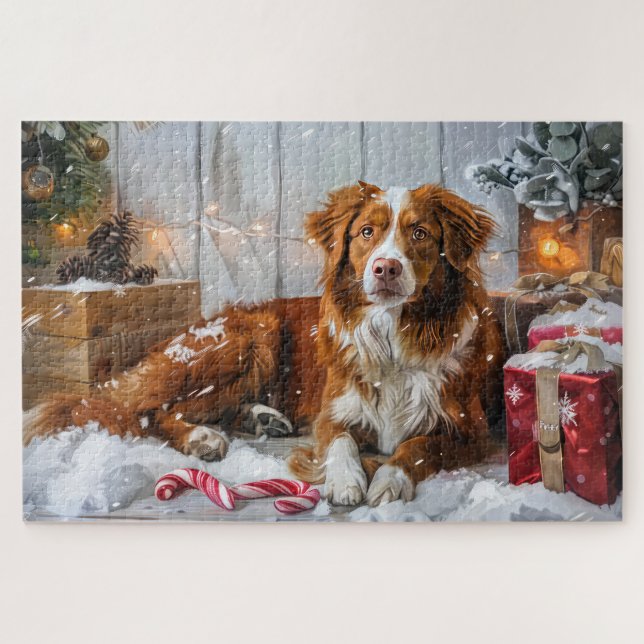 Nova Scotia Duck Toller Dog Christmas Festive Jigsaw Puzzle (Horizontal)