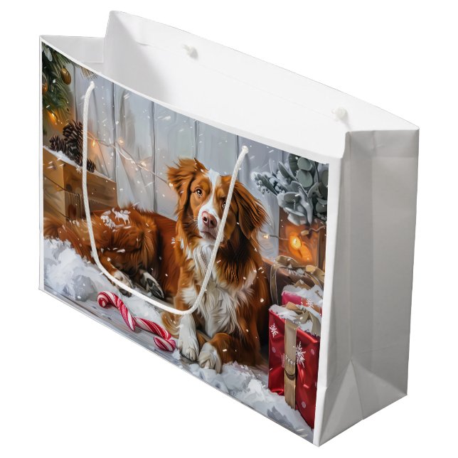 Nova Scotia Duck Toller Dog Christmas Festive Large Gift Bag (Front Angled)