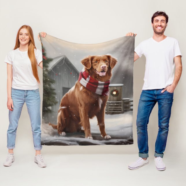 Nova Scotia Duck Toller Dog in Snow Christmas Fleece Blanket (In Situ)