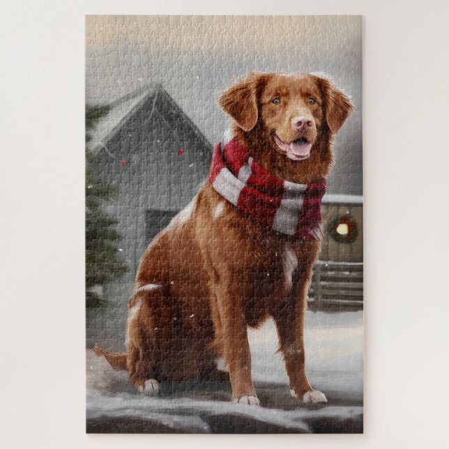 Nova Scotia Duck Toller Dog in Snow Christmas Jigsaw Puzzle (Vertical)