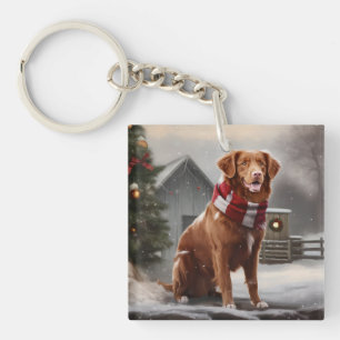 Nova Scotia Duck Toller Dog in Snow Christmas Key Ring