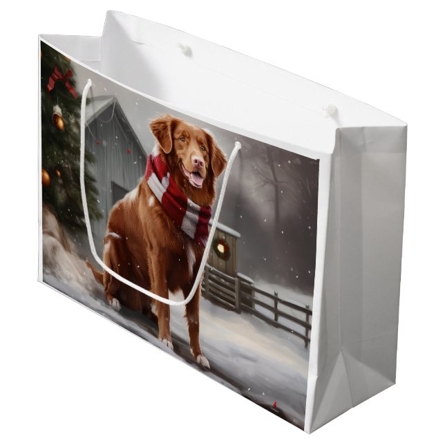 Nova Scotia Duck Toller Dog in Snow Christmas Large Gift Bag (Front Angled)